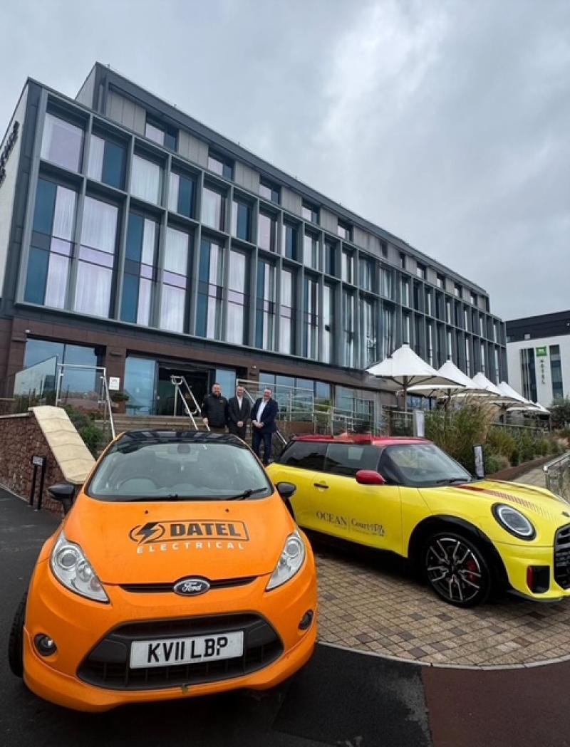 Electric test drive - Ocean BMW's Gareth Watton, the Mercure's Jason Parry and Chris Thomas from Datal Electrical