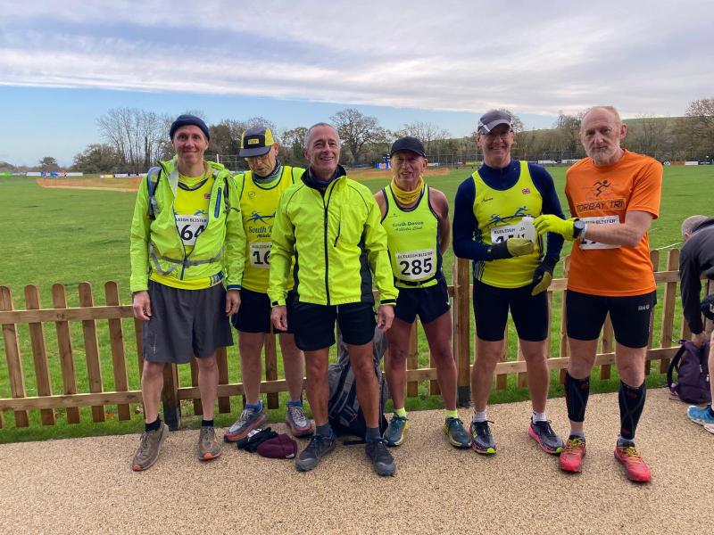SDAC’s James Spalding, Shaun Kirk, Colin Peters, Roger Webb, Vince Langdon and Torbay Tri Club’s Ian McClean