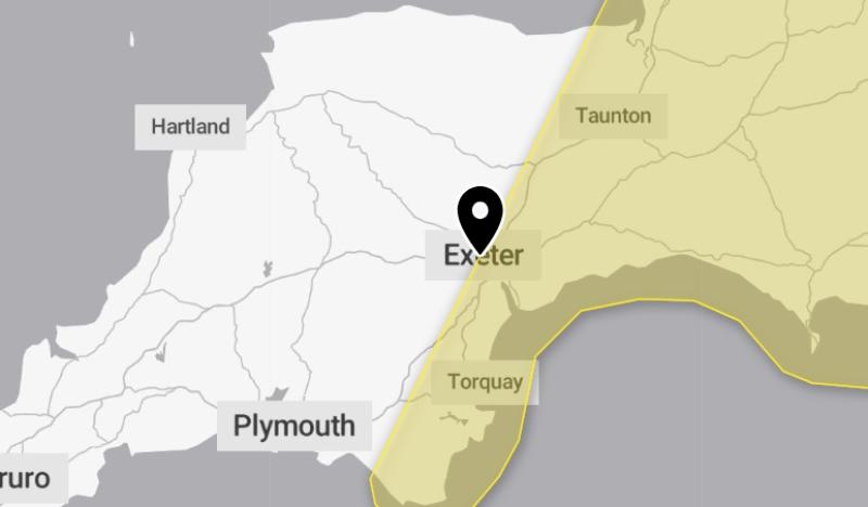 Yellow rain weather warning issued for Exeter as heavy downpours raise flood risk