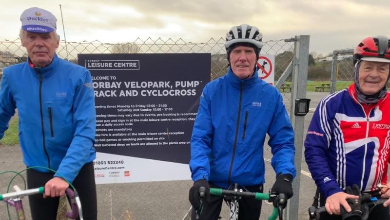 John Dodson (84), Bob Pressling (79) and John Roux 81) are set for a spin with the Torbay Velopark Veterans Group at Paignton