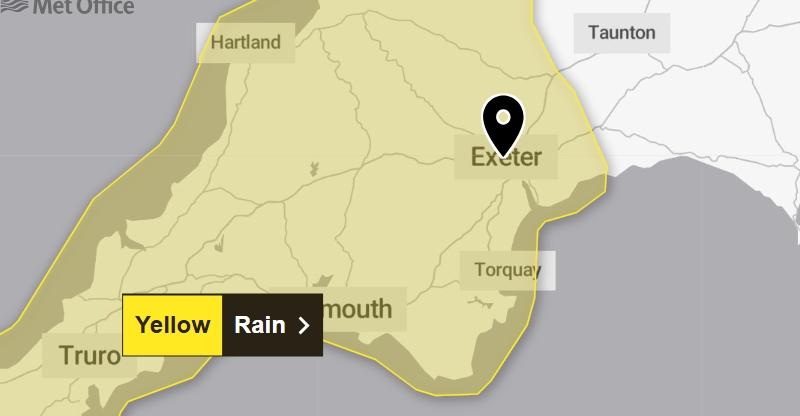 Yellow weather warning issued for Exeter as heavy rain raises flood risk this weekend
