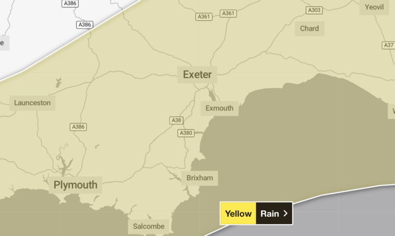 Residents across Dartmoor are being urged to prepare for heavy rain (Image- The Met Office)
