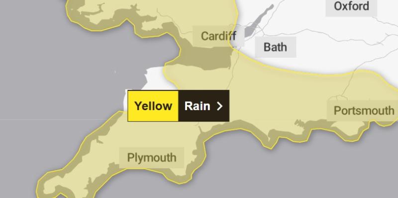 Exeter hit by yellow weather warning as heavy rain threatens flooding and travel disruption