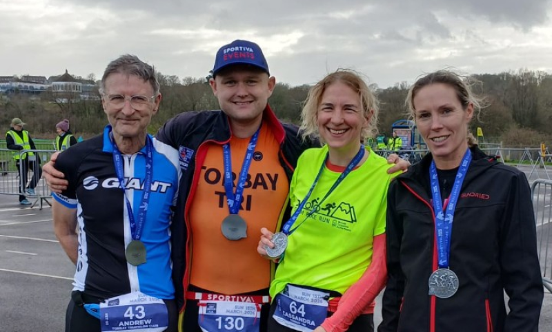 Andrew Kilner, Ben Flower, Cassandra Pressling and Debbie Burman at the Donut Duathlon at Clennon Valley
