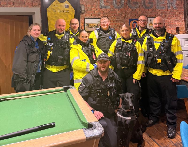 Police and drugs dog, Jasper, proactively searching pubs in Plymouth (Image- D&C Police)