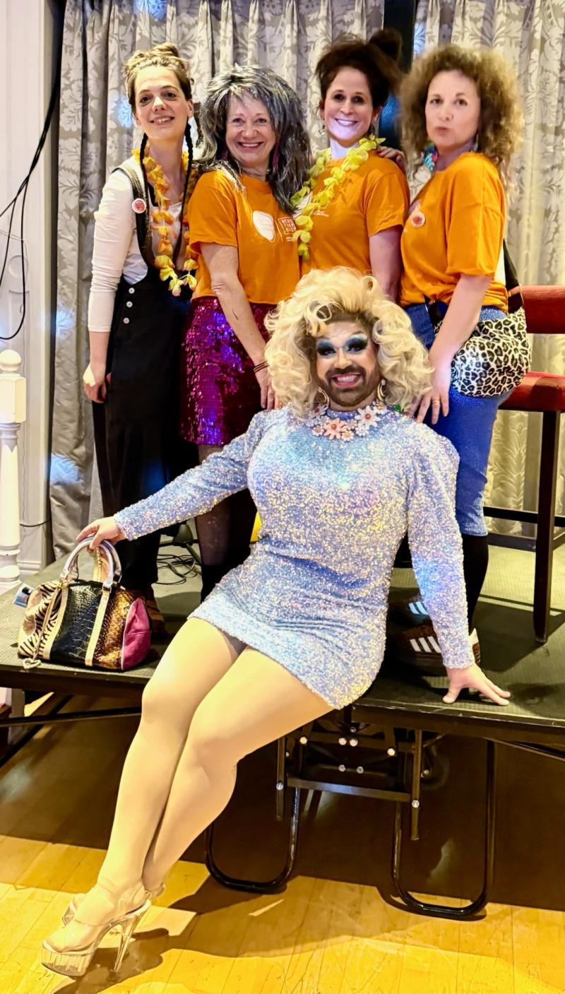 Roberta Calamari with the Totnes Fringe Festival directors at the Drag Bingo 