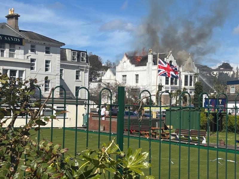 Flames rip through the roof of the empty Sherwood Hotel Pic Jim Parker