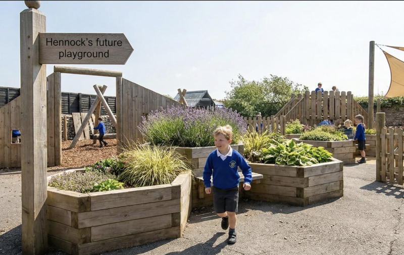 Community-backed funding helps Hennock school tackle drainage issues and transform pre-school play area Image: Hennock Primary)