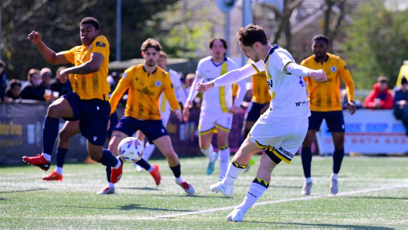 Jordan Young scores at Slough. Pic from PPAUK