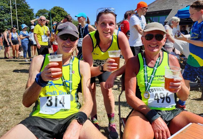 South Devon AC runners cool off with a beer following hot Totnes 10k