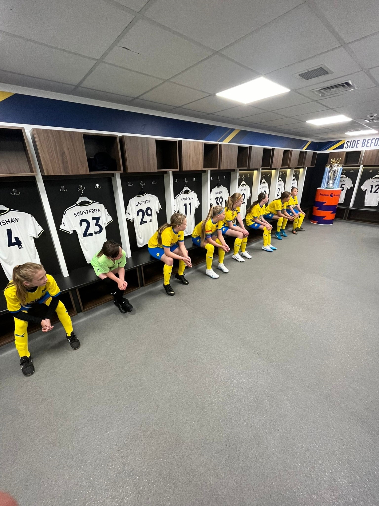 The girls in Leeds United's changing room.