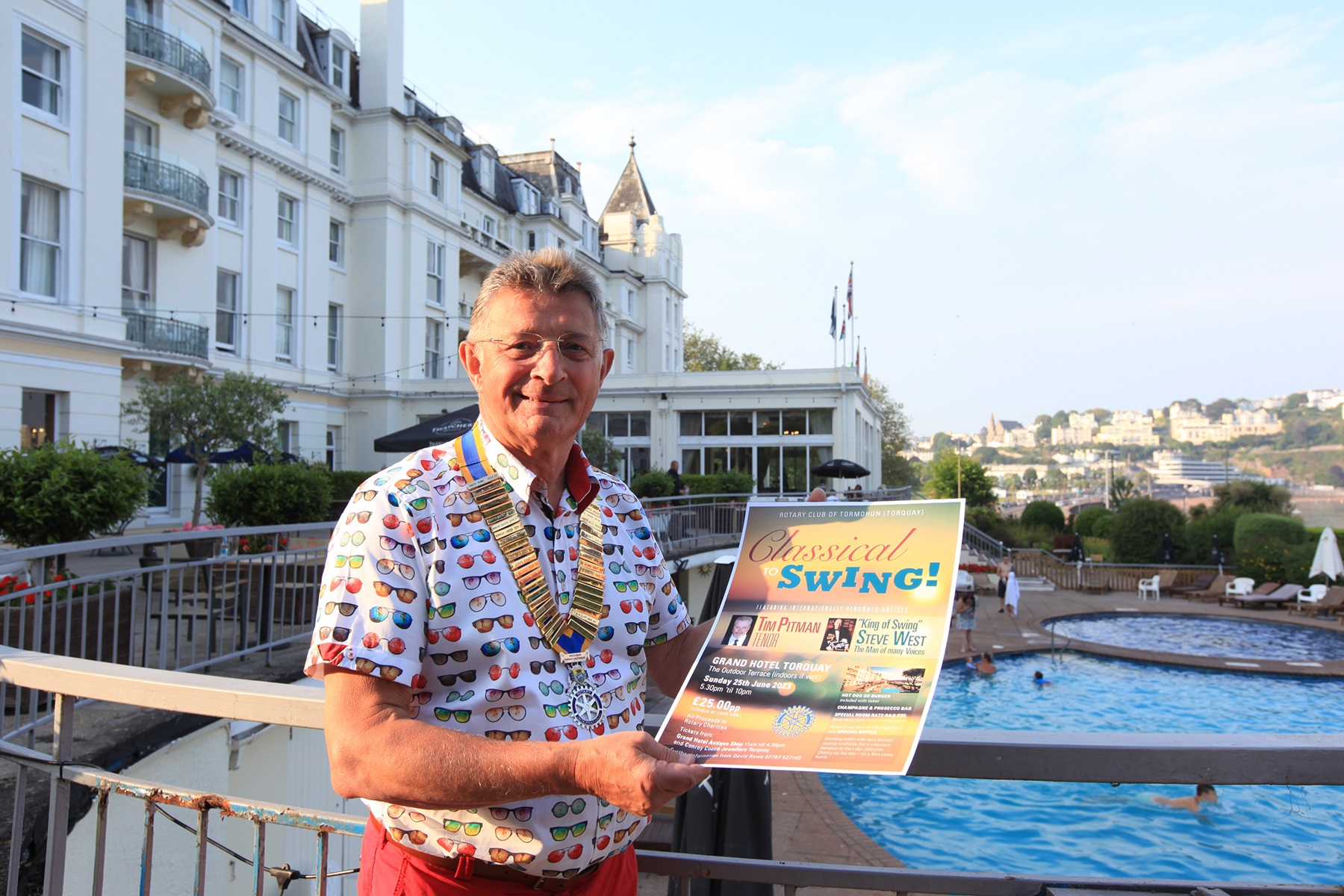 President of Tormohun Rotary Club, David Rowe, prepares for the musical evening at the Grand Hotel. Credit: Pyramid Torbay Photography