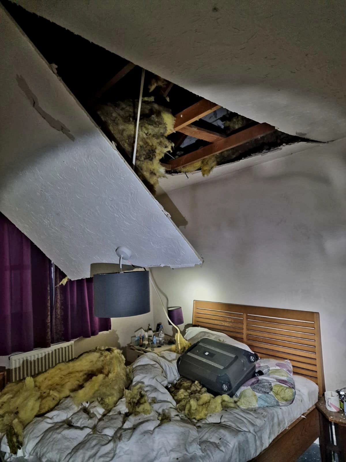 The collapsed ceiling in the lightning struck house in Totnes