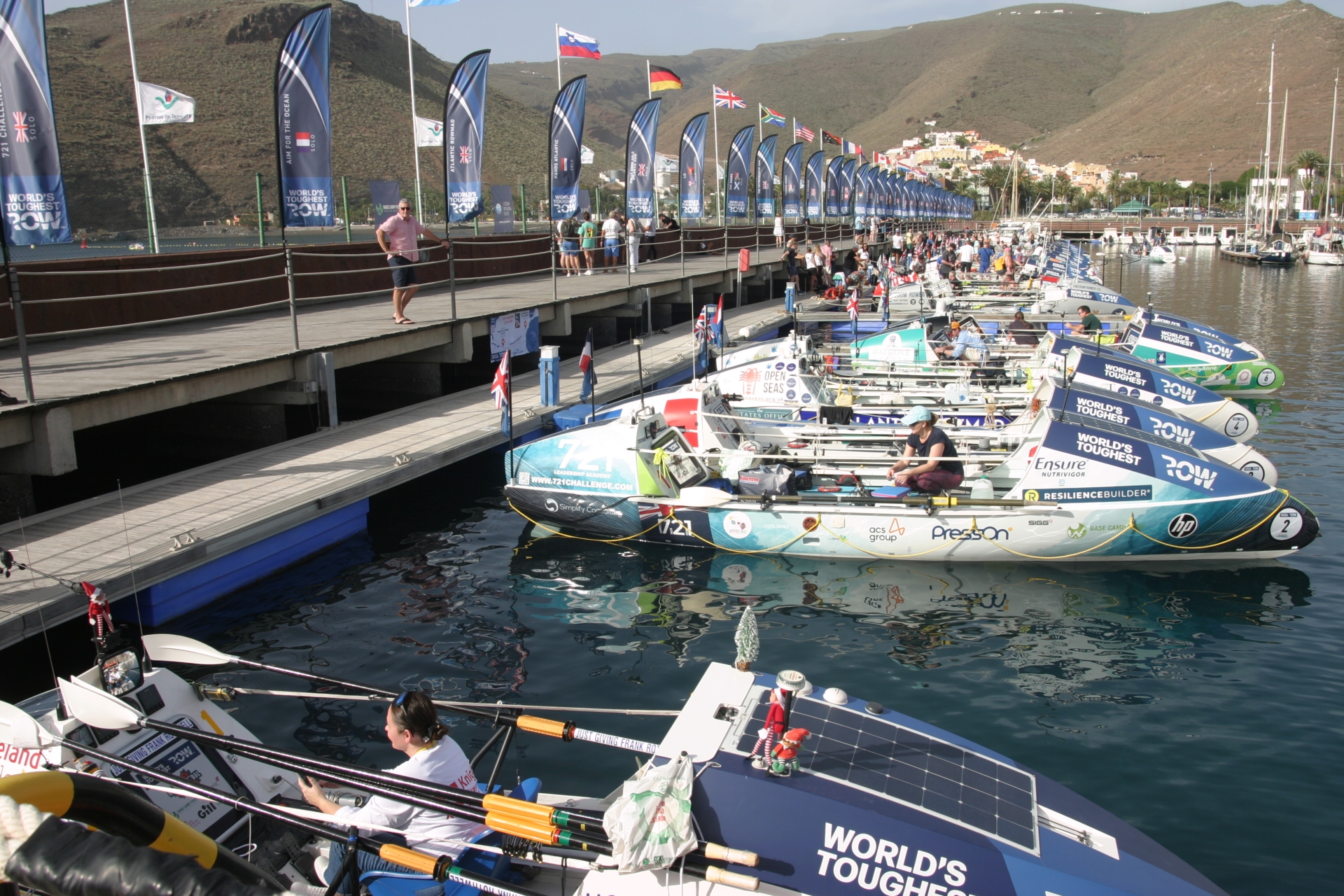 The Ocean Rowing Boats moored prior to the start.