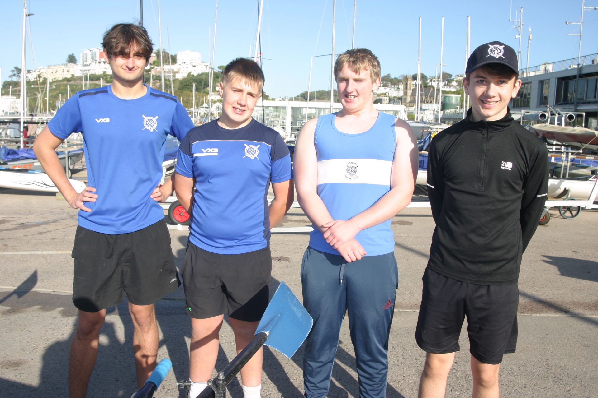 Torquay's Junior coxed quadruple sculls crew - left right Vensan Crushcov, Ollie Payne, Mason Payne, Will Jackson-Heritage Pic Hilary Bastone