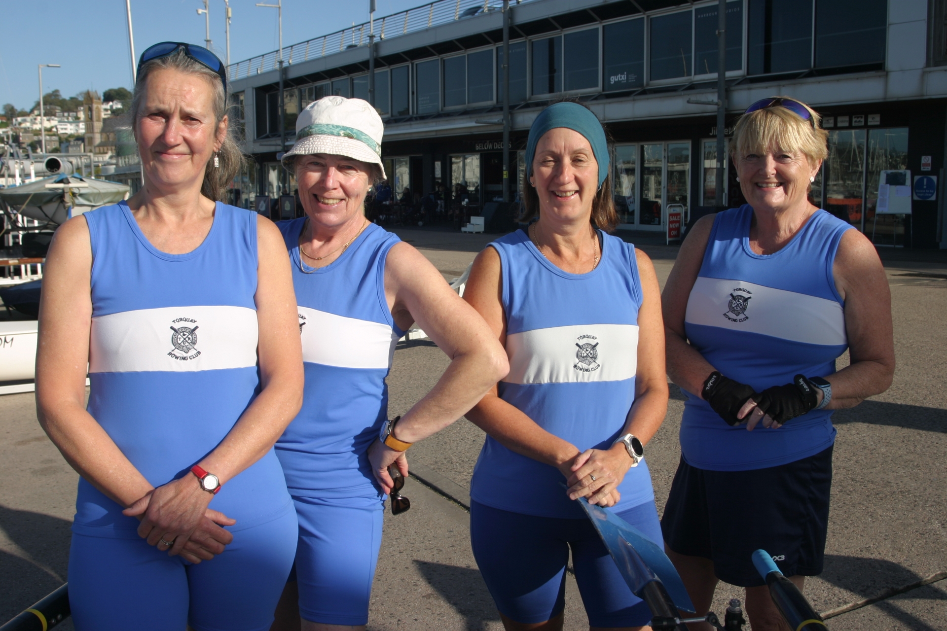 Torquay's Novice coxed quadruple sculls crew left to right  Sally Baxter, Ann Ashworth, Michele Sandhu, Susie Payne. Pic Hilary Bastone