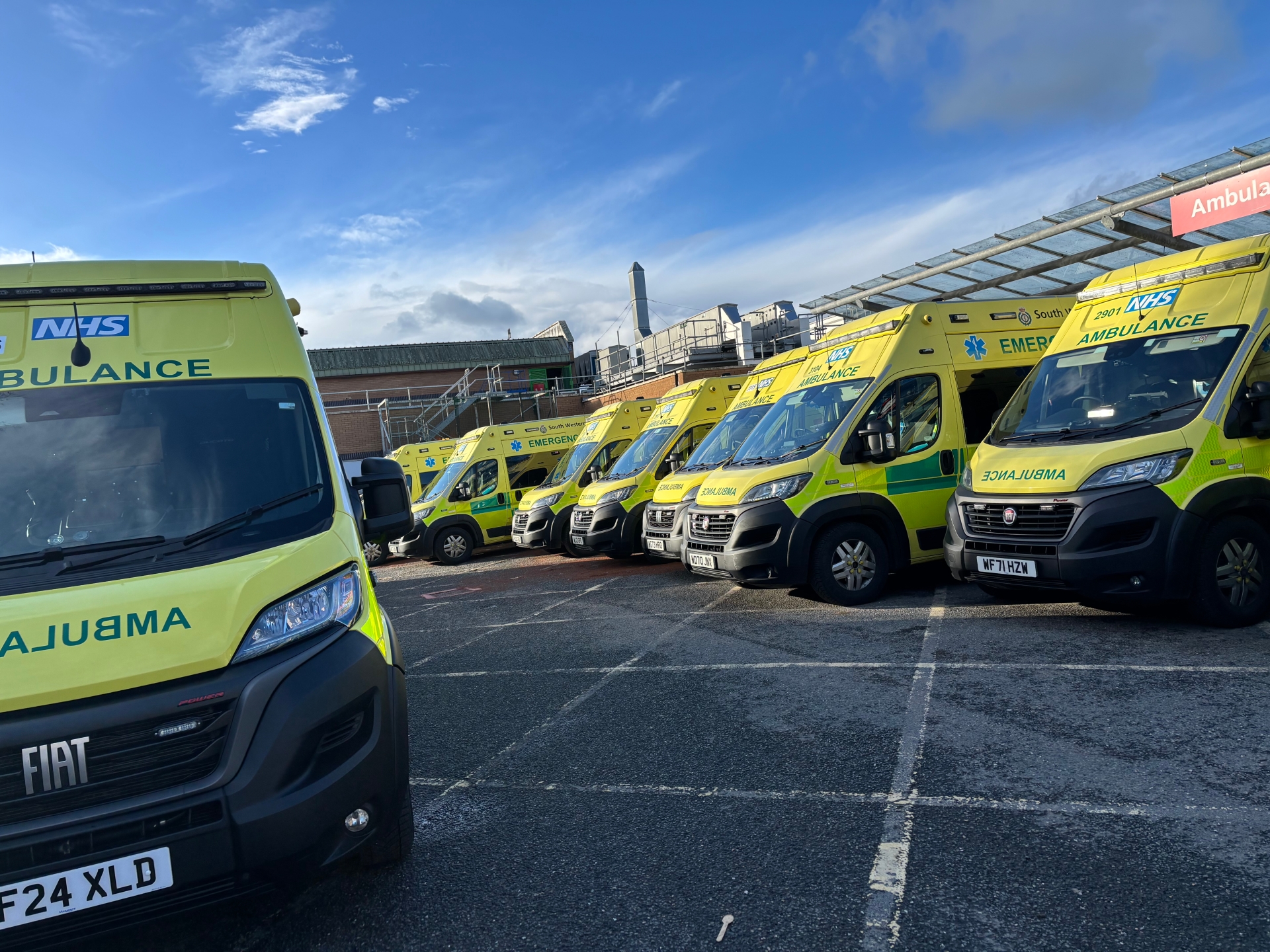 Ambulances queue outside Torbay Hospital's A&E department