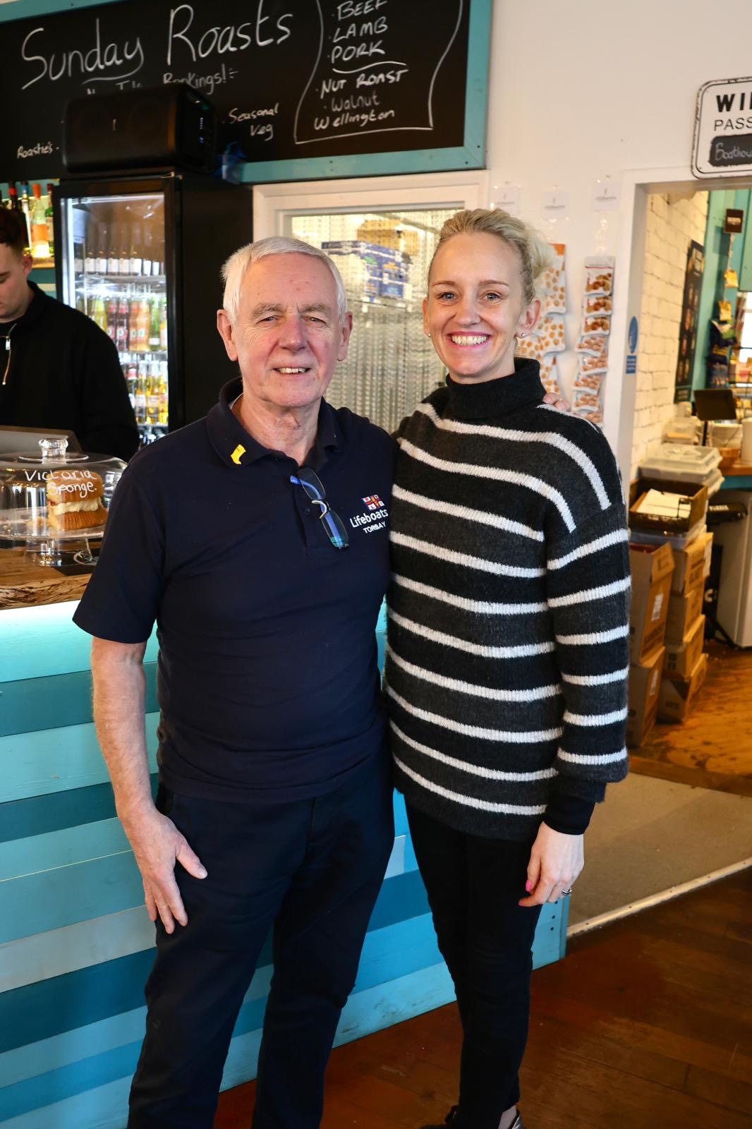 Peter Thorp, Torbay lifeboat fund-raising chairman and Shelly Fletcher from hosts the Boathouse