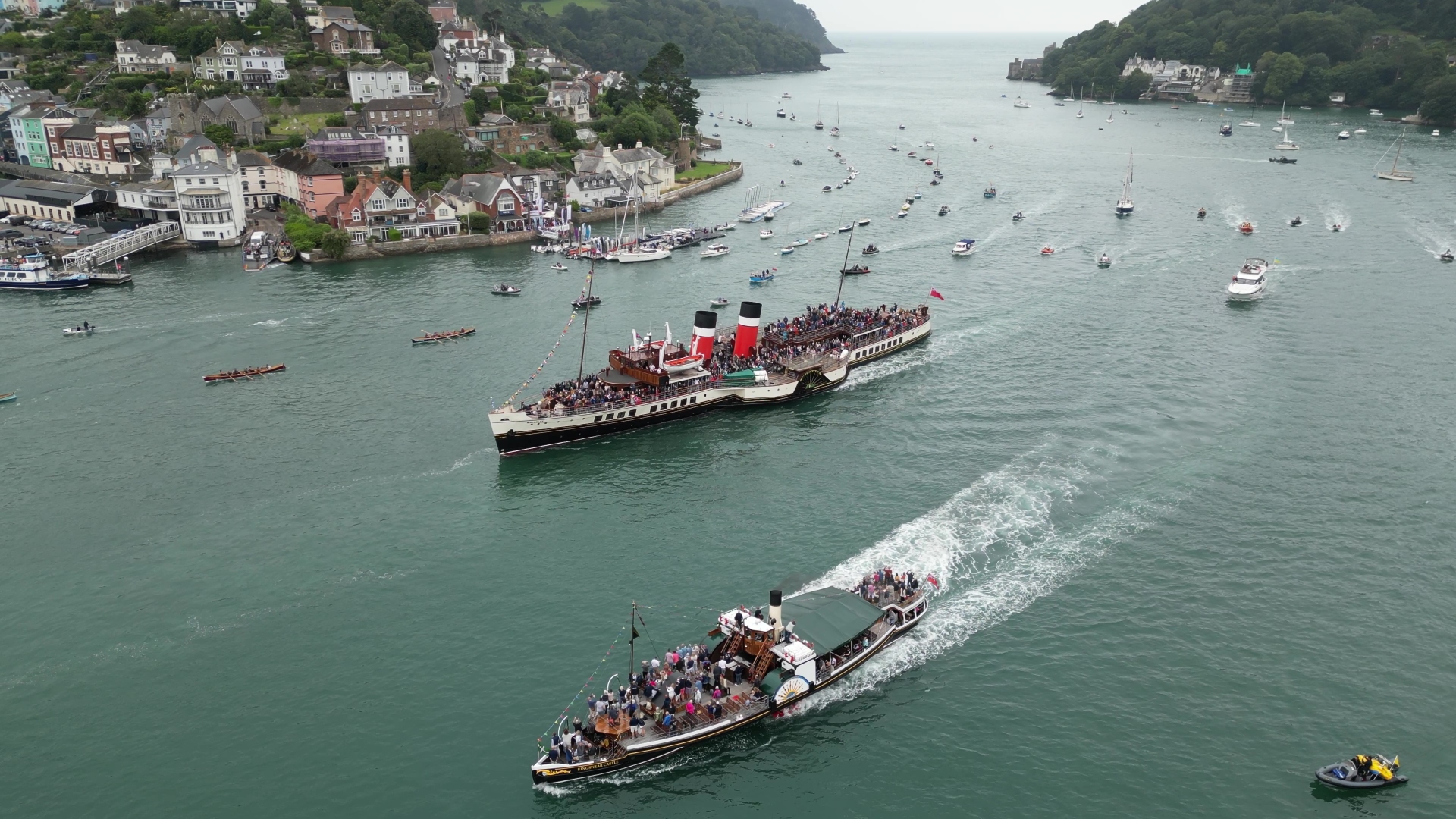 Paddle steamers Waverley and Kingswear Castle on the River Dart
