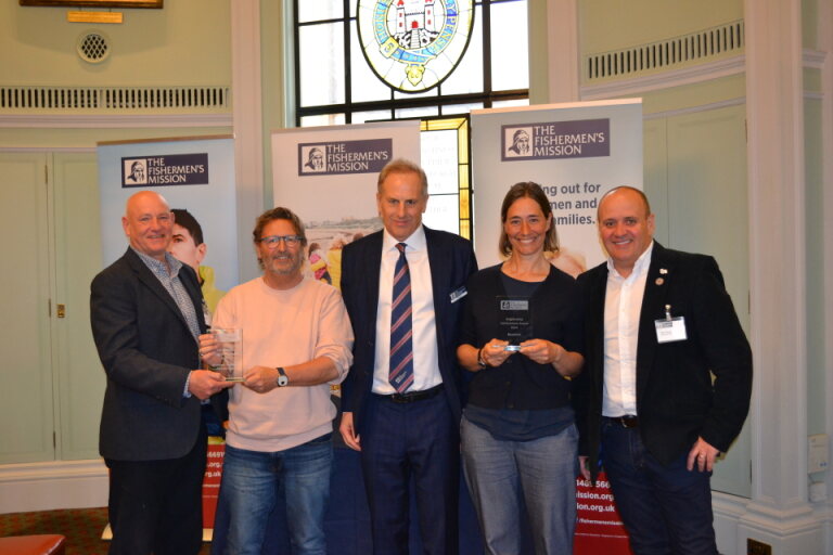 Mission Award- (left) Brixham Trawler Agent's Adam Mudge, Mitch Tonks from Rockfish, Fishermen's Mission Trustees chair Mark Greet, Andree Vacchelli from Rockfish and BTA Managing Director Barry Young