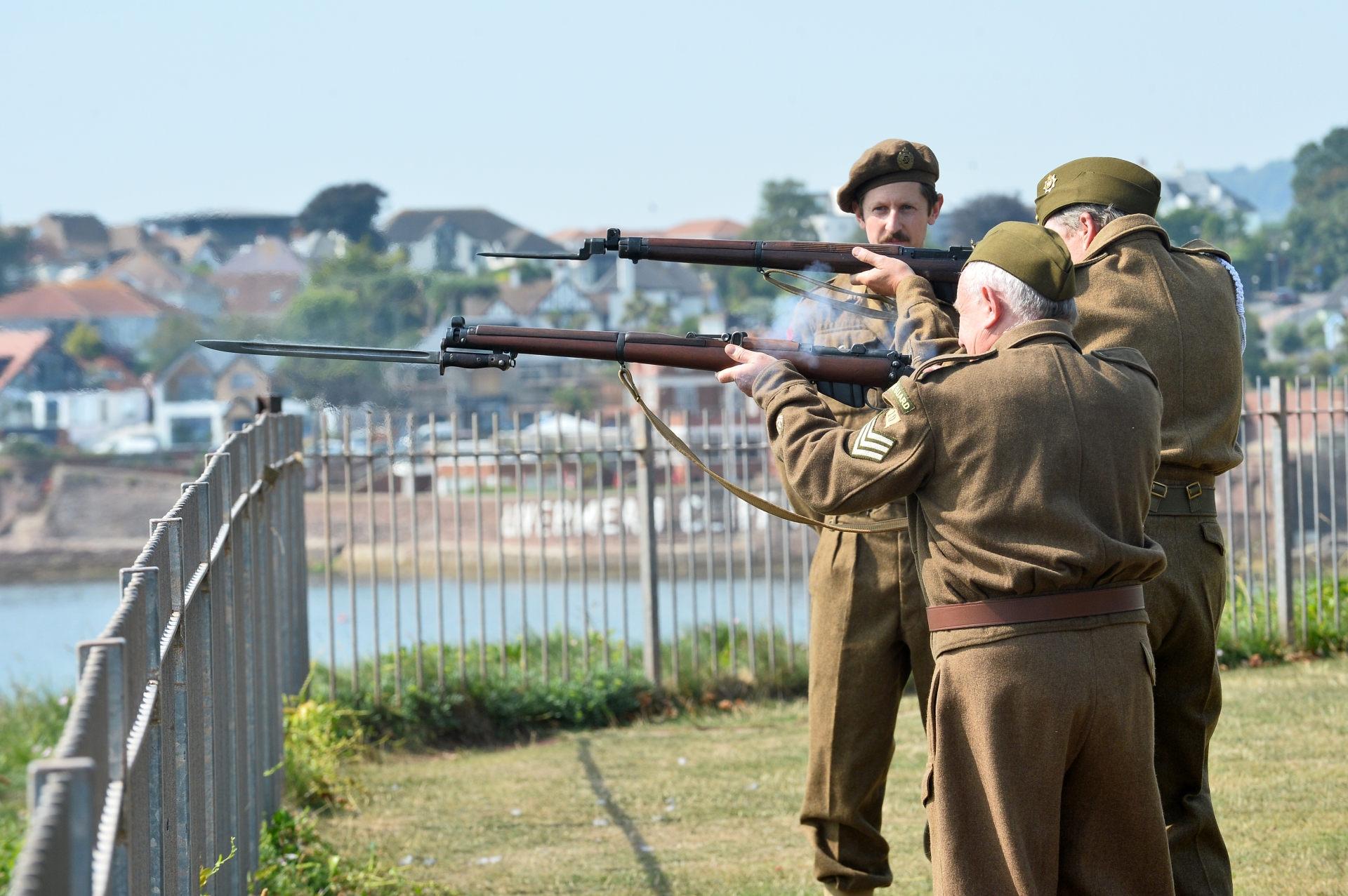 Corbyn Head Home Guard memorial Members of the Brixham Battery Heritage Group and Museum with their salute