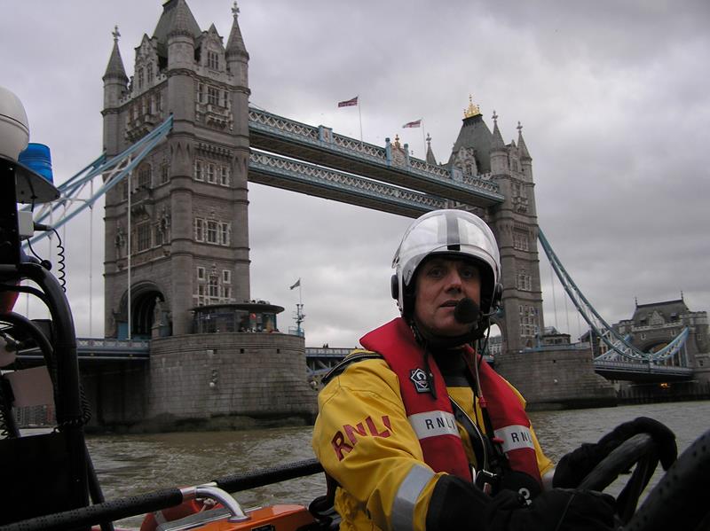 Ian Barney Barnaby helming RNLI lifeboat on the Thames 2006