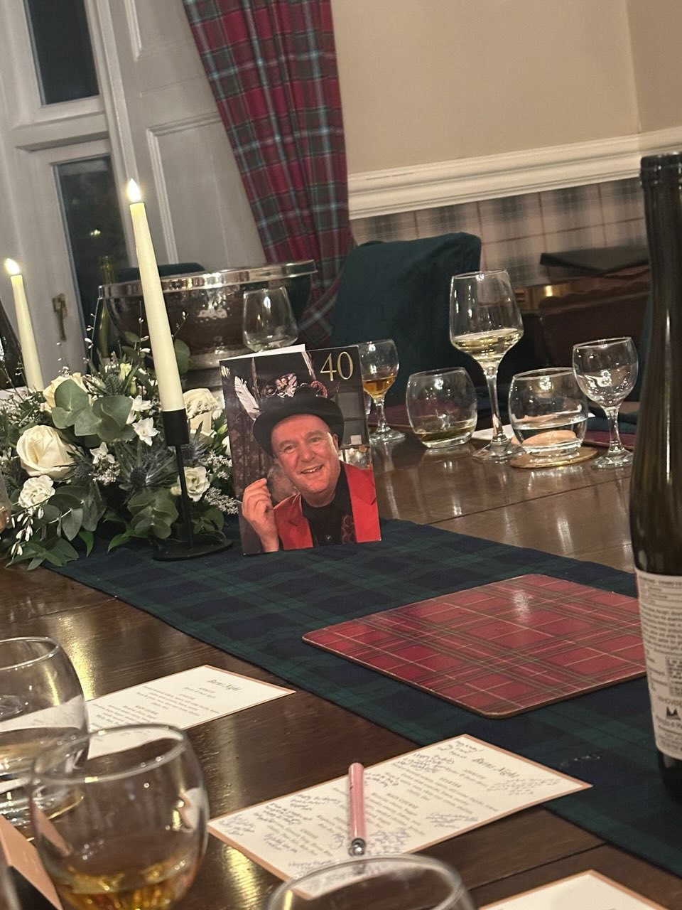 David Phillips' birthday card as the centre piece of the Burns' Night Banquet