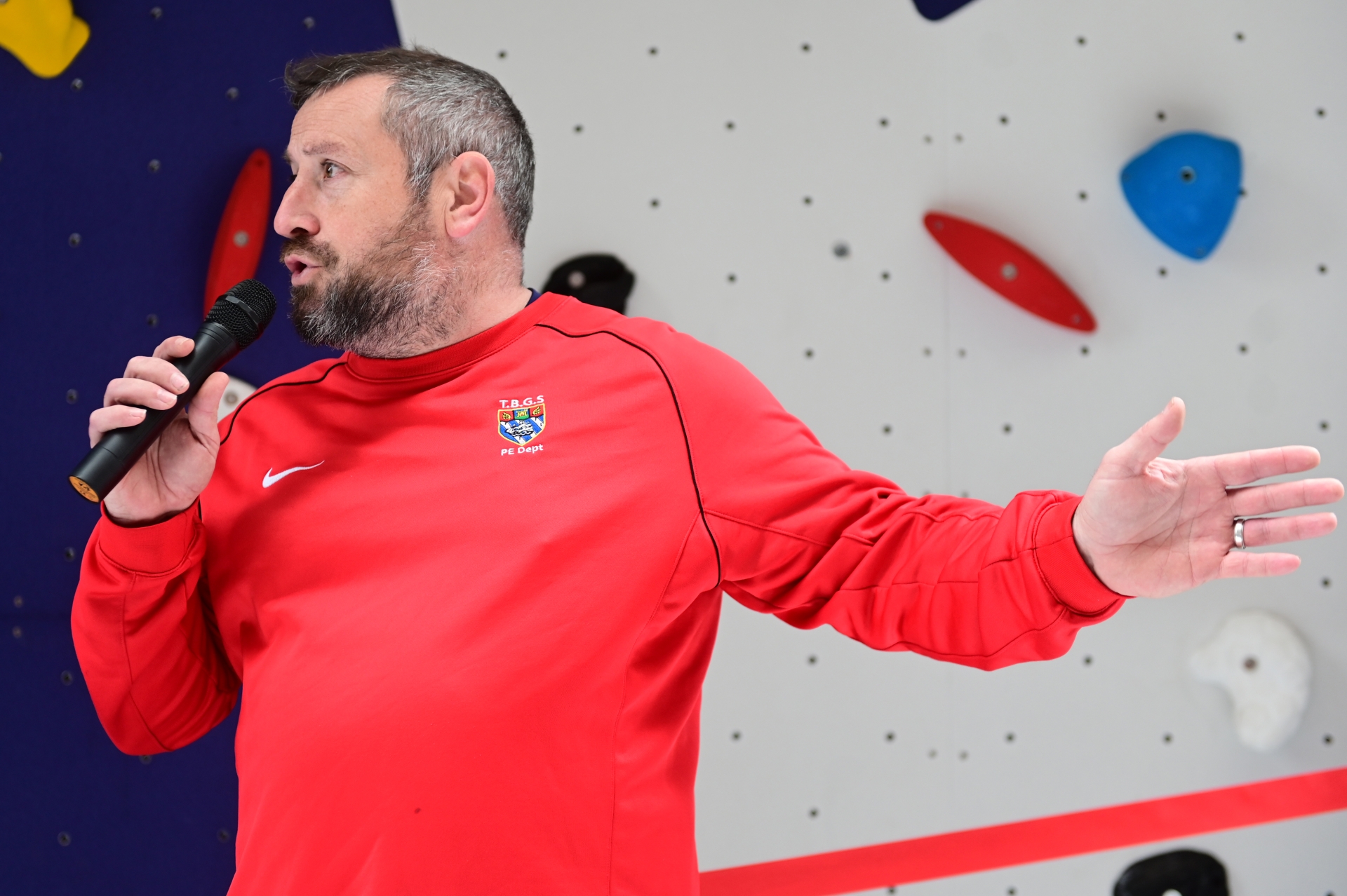 Torquay Boys'Grammar School head of PE Adam Last at the climbing wall opening