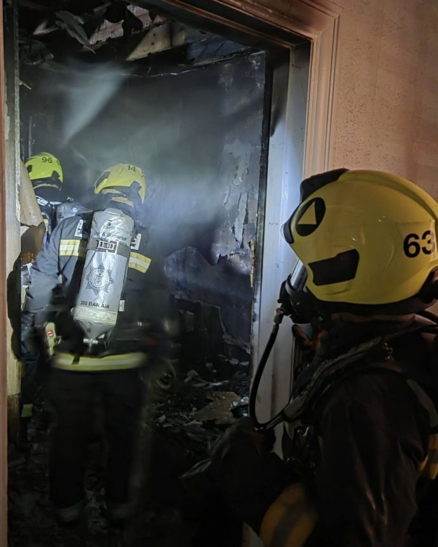 Sherwood Hotel blaze - firefighters inside the smoke-filled property