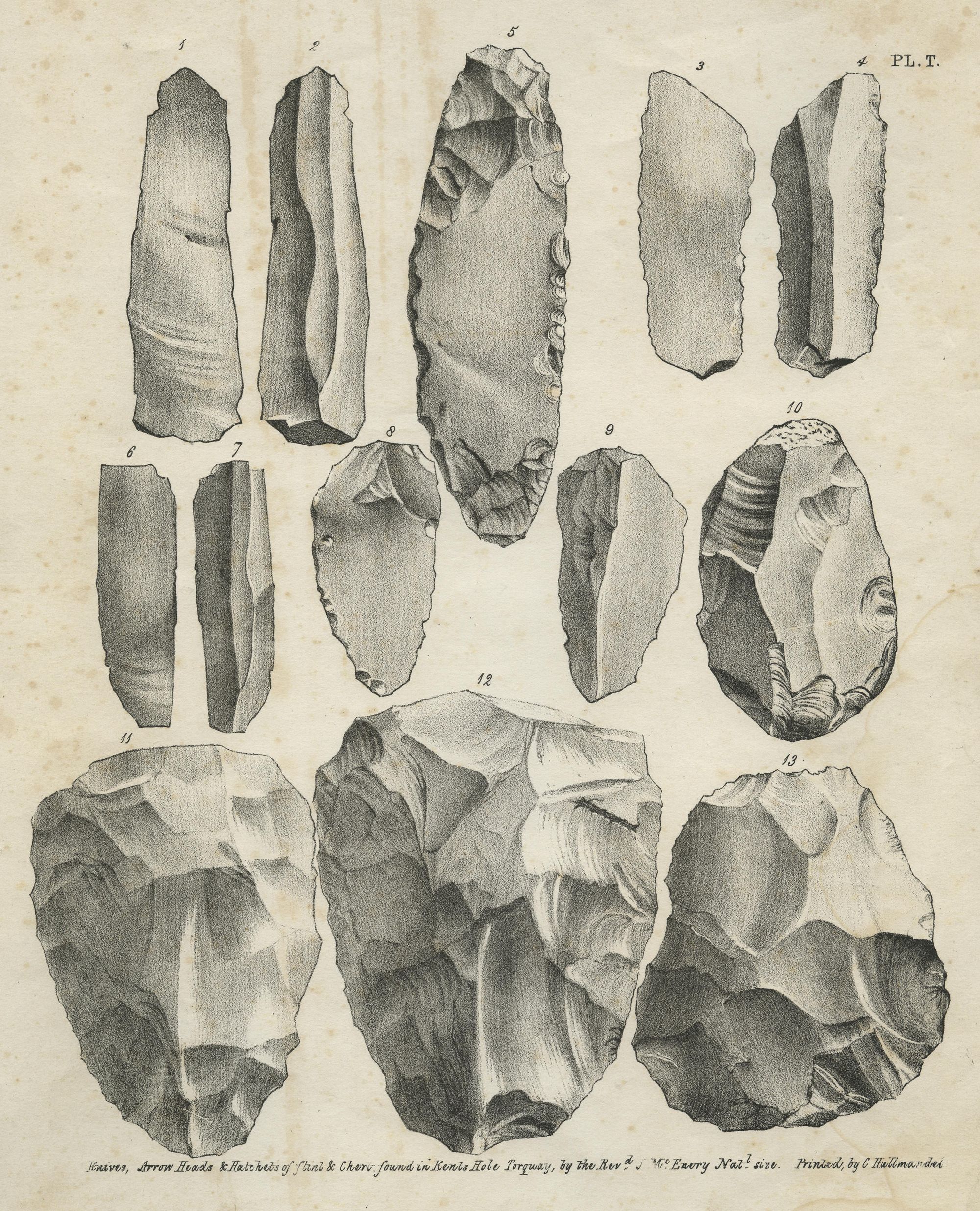 MacEnery's unpublished illustration of stone tools from Kents Cavern