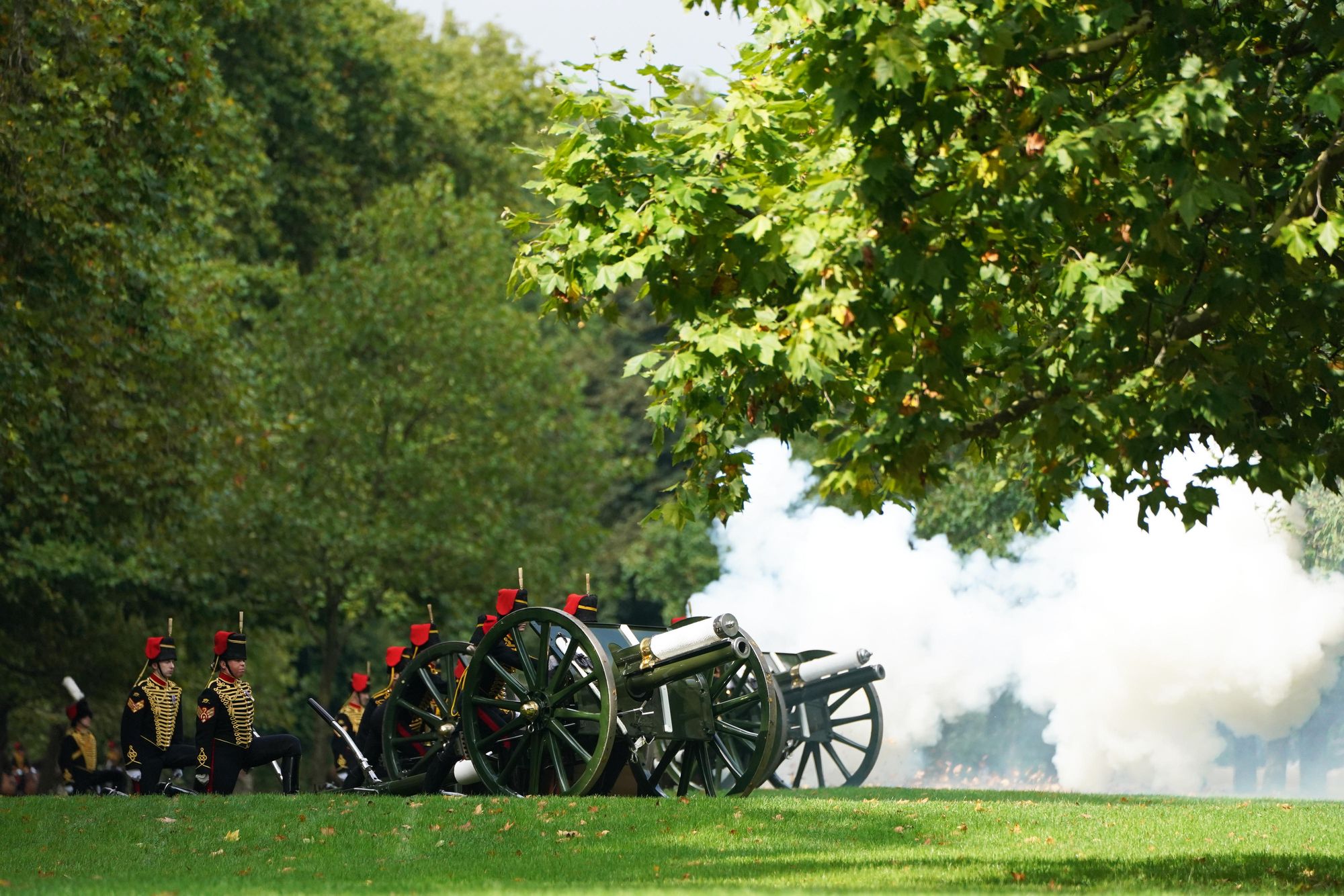 Members of The King's Troop Royal Horse Artillery during the Gun Salute at London's Hyde Park to mark the death of Queen Elizabeth II on Thursday. Credit: Kirsty O'Connor/PA Wire