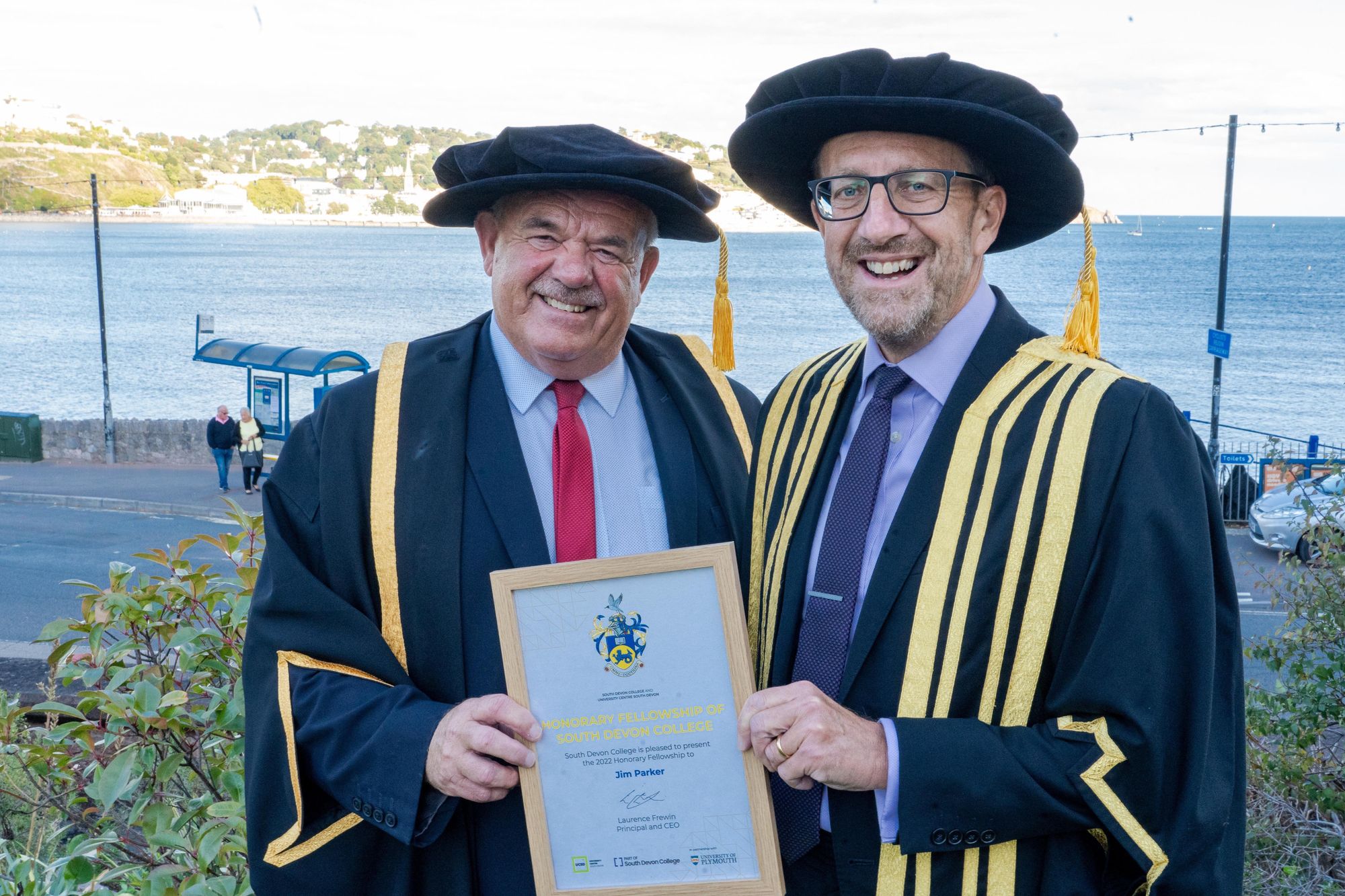 Laurence Frewin awarded Jim Parker an Honorary Fellowship of South Devon College