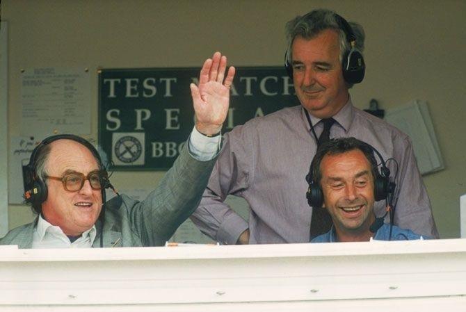 Henry Blofeld in the cricket commentators' box