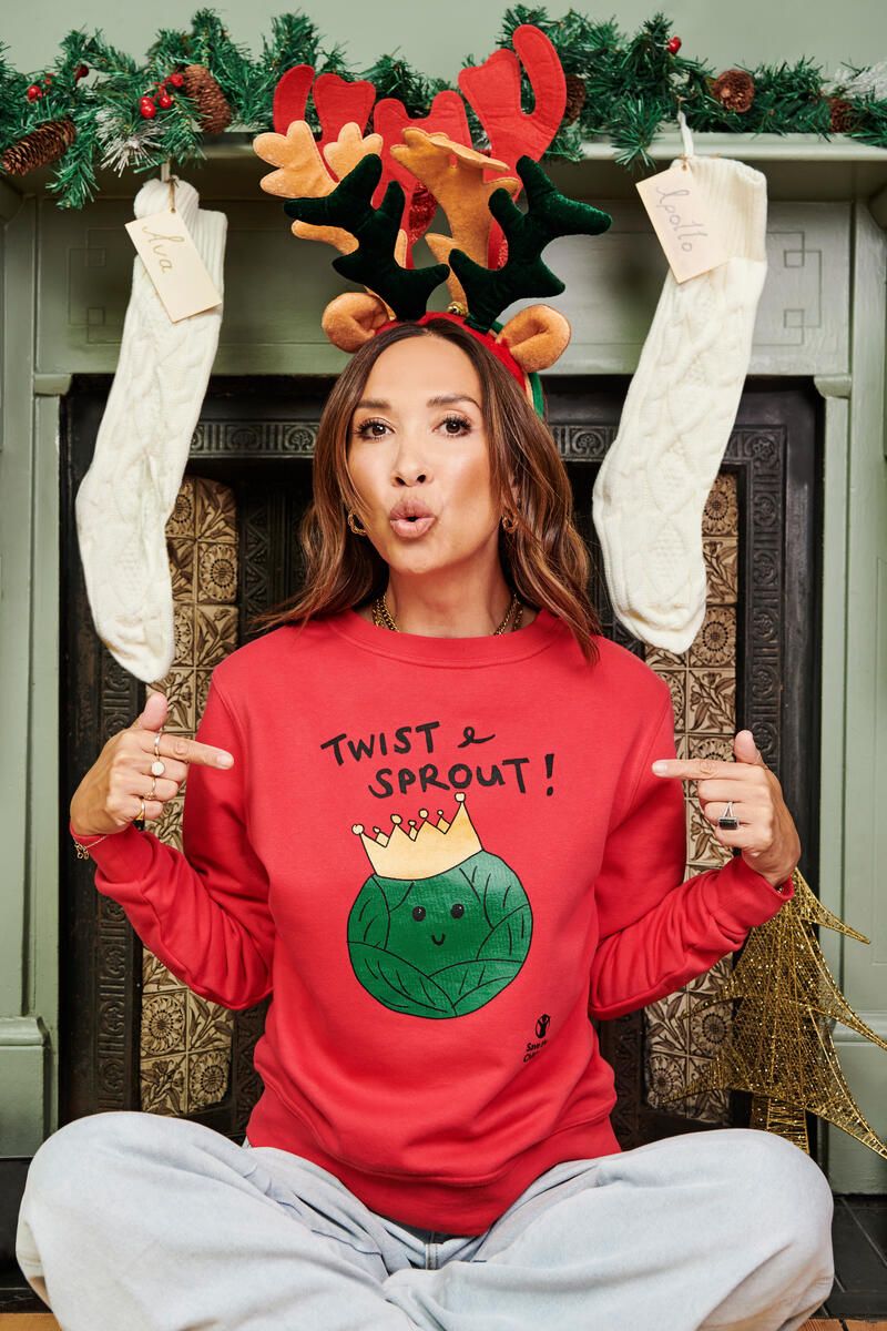 Myleene Klass modelling her Twist & Sprout Christmas Jumper