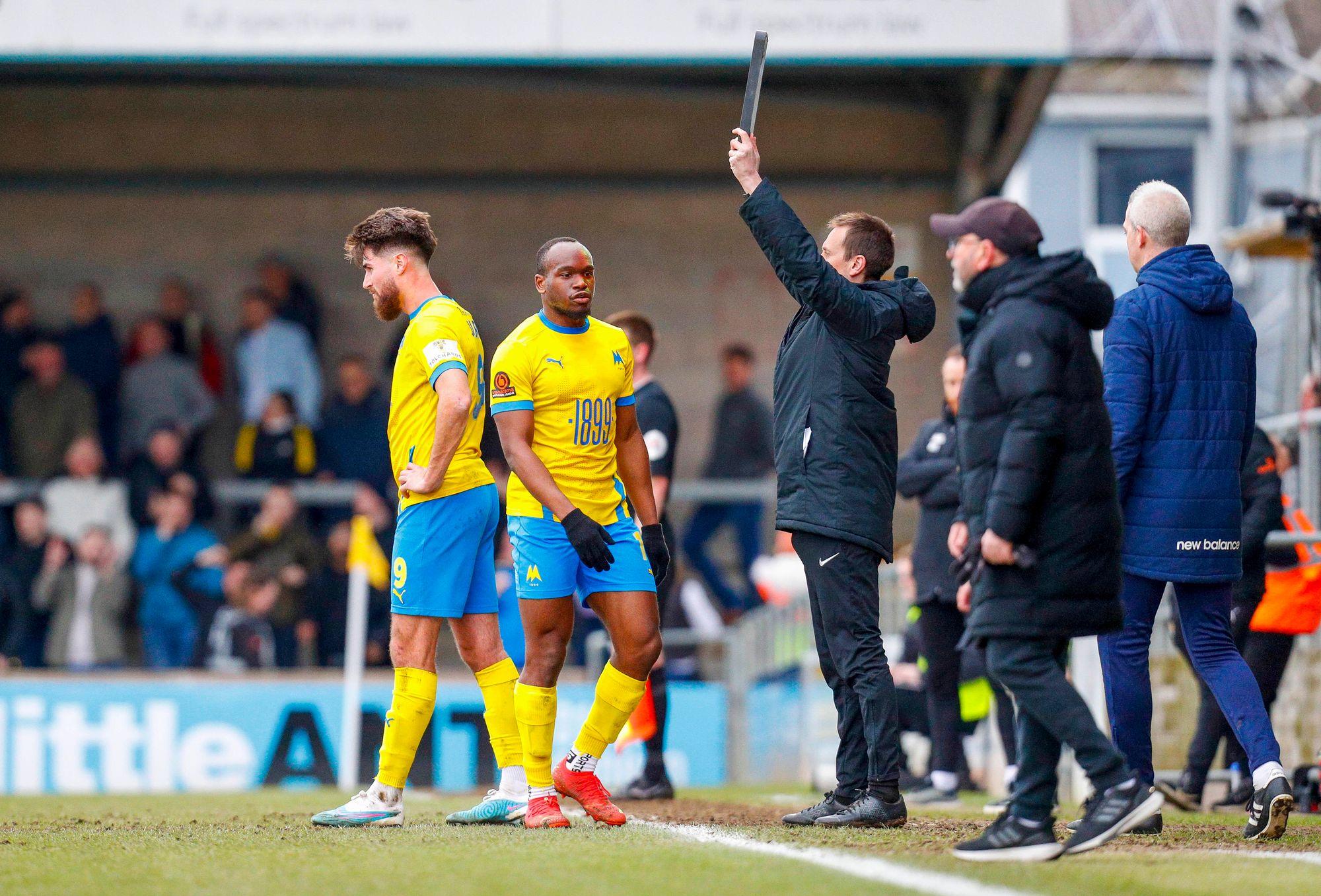 Tope Fadahunsi is substituted during the match between Torquay United and Notts County at Plainmoor on Saturday. Credit: Dave CrawfordPPAUK