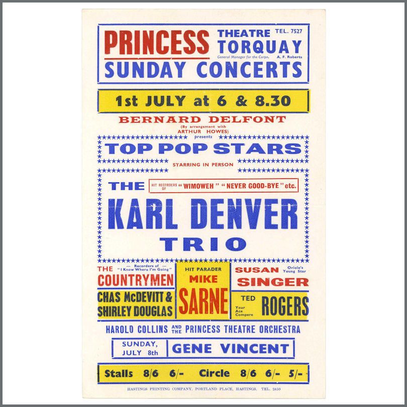 Gene Vincent played the Princess Theatre, Torquay, on July 8, 1961