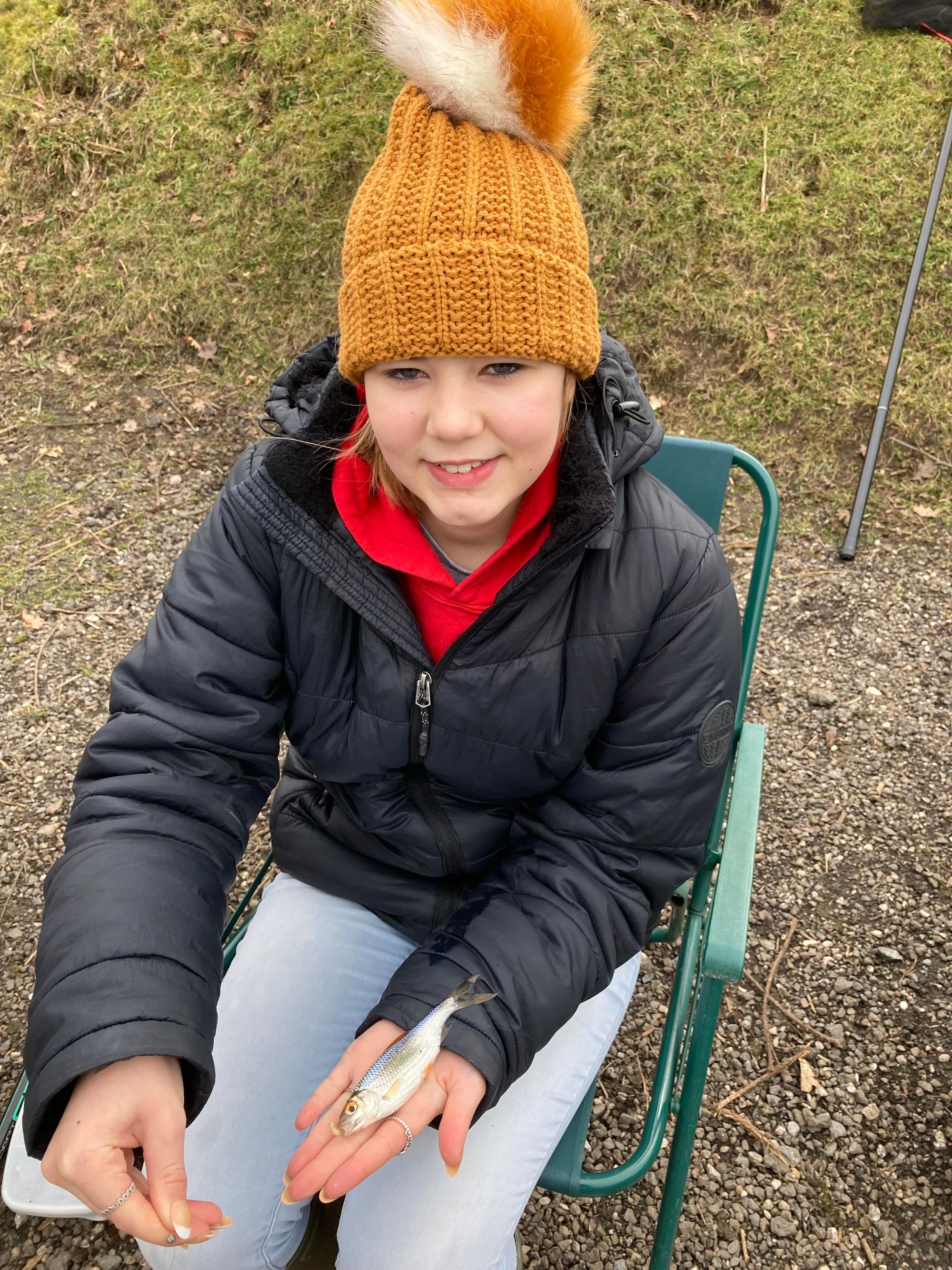 Brooke-Marie Reynold with one of many small roach she caught at Rackerhayes.