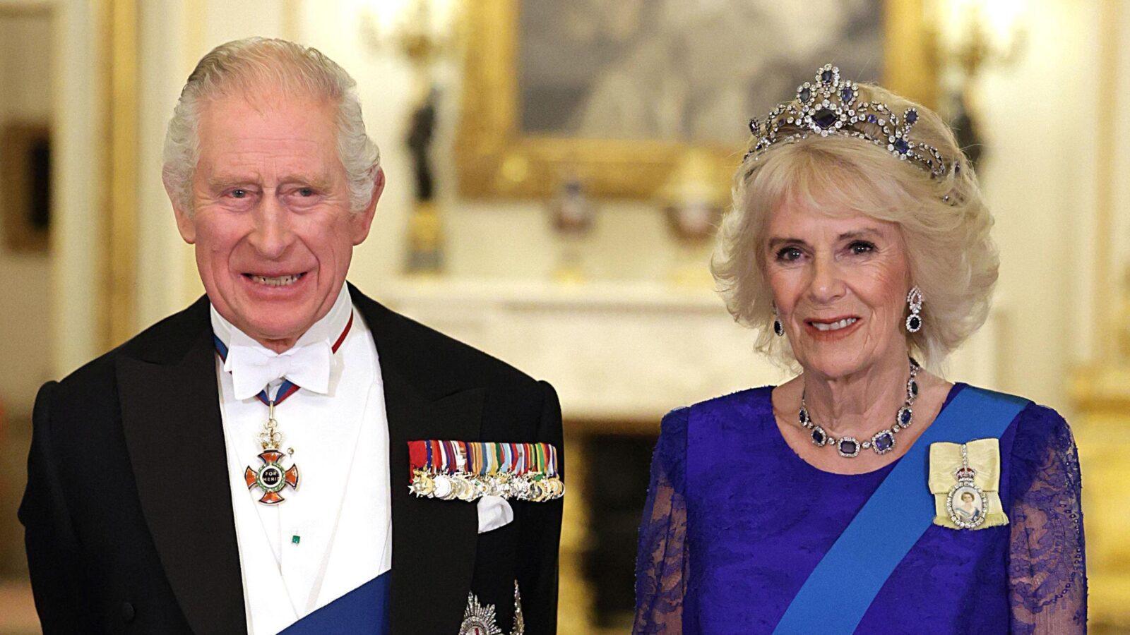 King Charles III and the Queen Consort at Buckingham Palace.