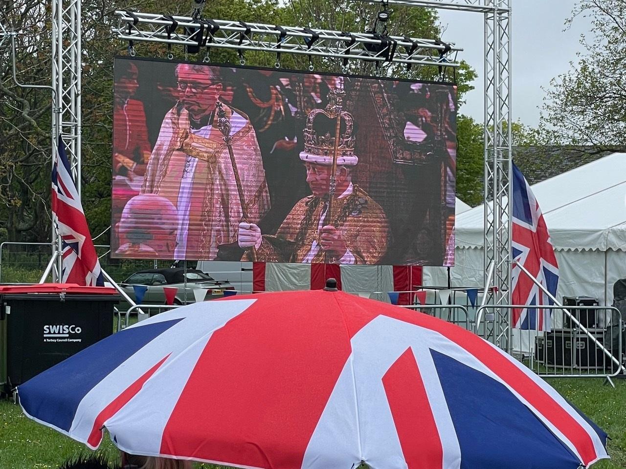 The King's coronation was broadcast live on Torre Abbey Meadows. Credit: Stephen Coombes